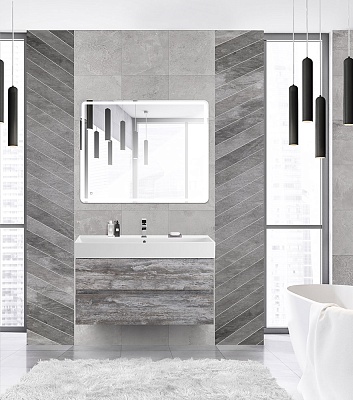 Тумба с раковиной подвесная CEZARES MOLVENO 46 100 Legno Grigio, раковина белая
