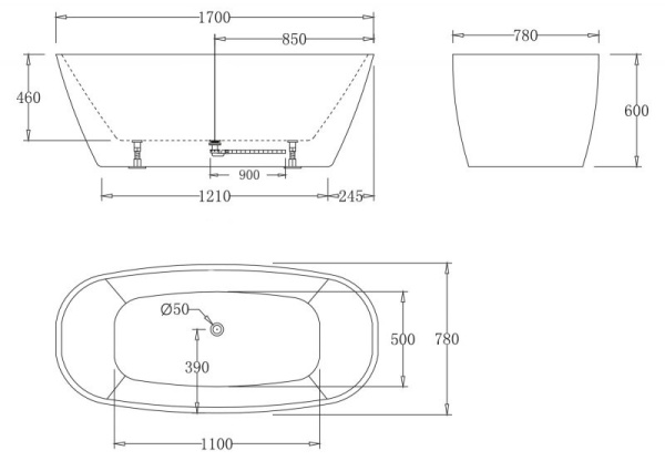 Акриловая ванна BelBagno BB72-1700-W0