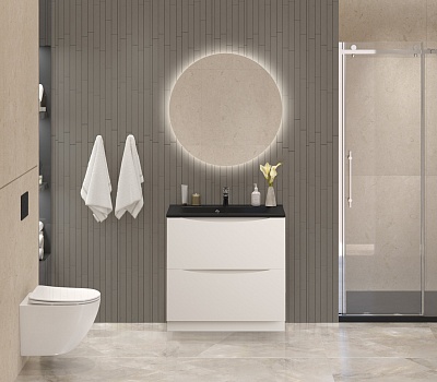 Тумба с раковиной напольная BelBagno MARINO 80 Bianco Lucido, раковина чёрная BB800/450-LV-ART-PR-NERO
