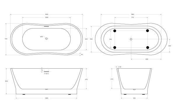 Акриловая ванна BelBagno BB406-1650-730