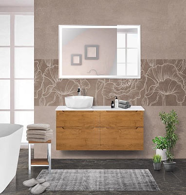Тумба со столешницей и накладной раковиной подвесная BelBagno ETNA-H60 120 Rovere Nature, раковина слева