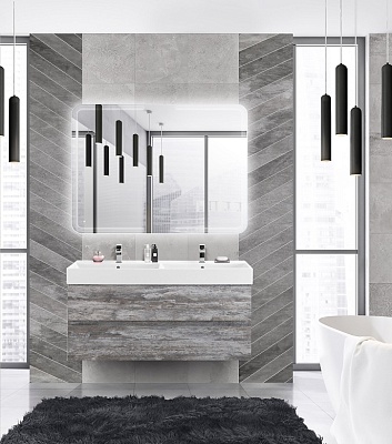 Тумба с раковиной подвесная на две чаши CEZARES MOLVENO 46 120 Legno Grigio, раковина белая