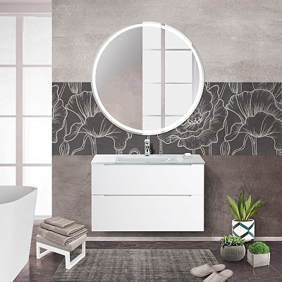 Тумба со стеклянной раковиной подвесная BelBagno ETNA-H60 90 Bianco Lucido, раковина белая
