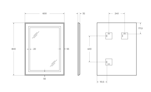 Зеркало BelBagno SPC-KRAFT-600-800-SENS-NERO