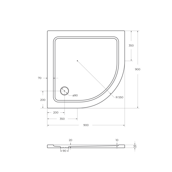 Поддон SMC CEZARES TRAY-M-R-90-550-35-W