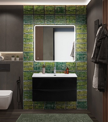 Тумба с раковиной подвесная BelBagno MARINO-CER-N 90 Nero Lucido, раковина белая