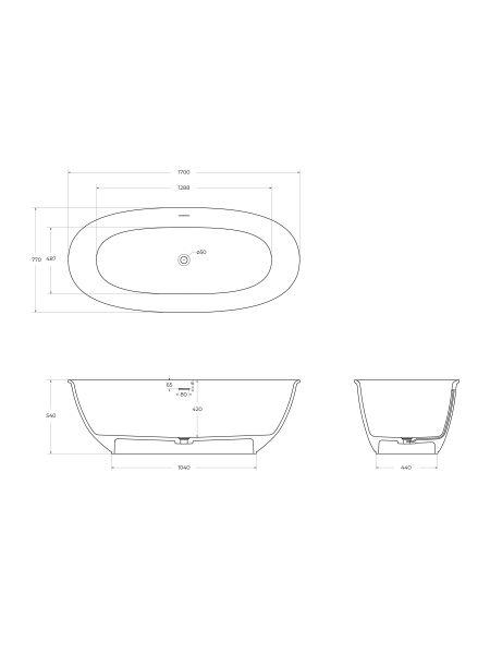 Ванна из искусственного камня Solid Surface 1700x760x540, BELBAGNO BB-MARINO-170-76-54-SSB — фото 6
