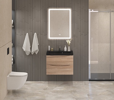 Тумба с раковиной подвесная BelBagno MARINO 60 Rovere Bianco, раковина чёрная BB600/450-LV-ART-AST-NERO