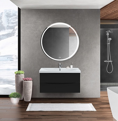 Тумба с раковиной подвесная BelBagno MARINO-CER 90 Nero Lucido, раковина белая