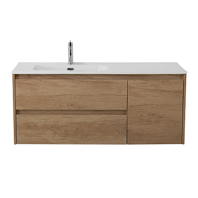 Тумба с раковиной подвесная с двумя ящиками и одной дверцей BelBagno KRAFT 120 Rovere Nebrasca Nature левая, раковина белая