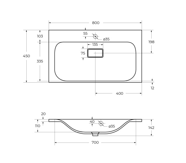 Раковина BelBagno BB800/450-LV-MR-FT