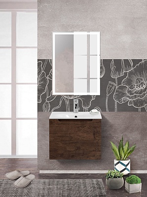 Тумба с раковиной подвесная с одним ящиком BelBagno ETNA 60 Rovere Moro, раковина белая