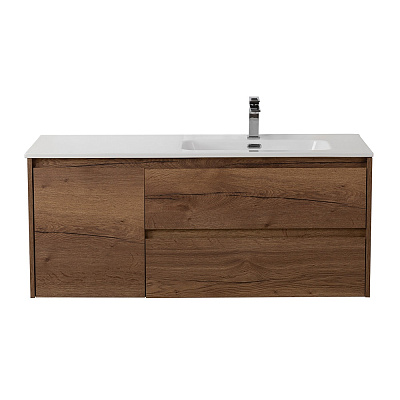 Тумба с раковиной подвесная с двумя ящиками и одной дверцей BelBagno KRAFT 120 Rovere Tabacco правая, раковина белая