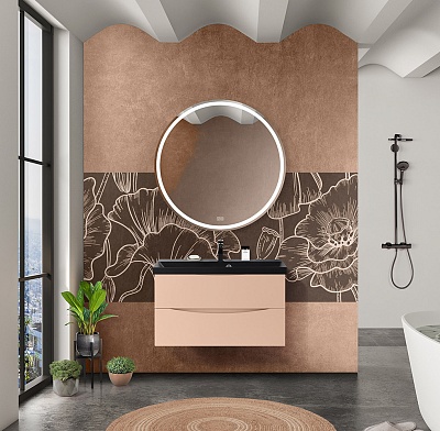 Тумба с раковиной подвесная BelBagno MARINO 80 Crema Opaco, раковина чёрная