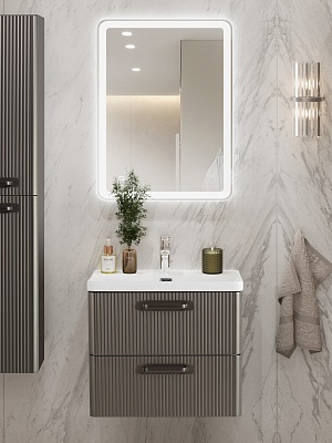 Тумба с раковиной подвесная BelBagno DUE 60 Оружейная сталь, ручки - Матовый тёмный никель