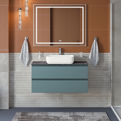 Тумба со столешницей подвесная BelBagno KRAFT 100 Голубой Матовый, столешница KEP-100-GRN