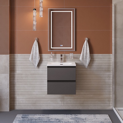 Тумба с раковиной подвесная BelBagno KRAFT 39 50 Темно-Серый Матовый, раковина BB-8099-3-50