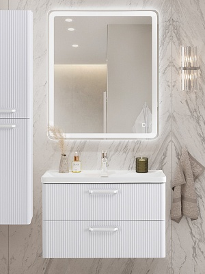 Тумба с раковиной подвесная BelBagno DUE 80 Белый металлик, ручки белые