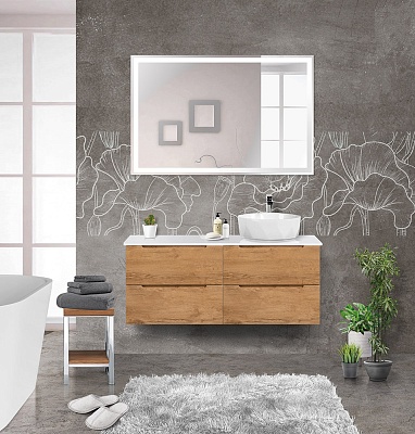 Тумбы со столешницей подвесная BelBagno ETNA 120 Rovere Nature, раковина справа