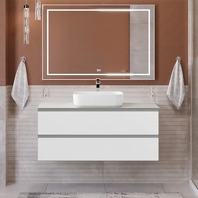 Тумба со столешницей подвесная BelBagno KRAFT 120 Bianco Opaco, столешница KEP-120-CEM