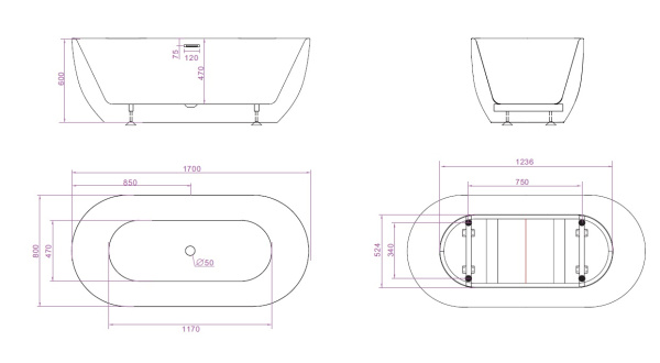 Акриловая ванна BelBagno BB70-1700-800