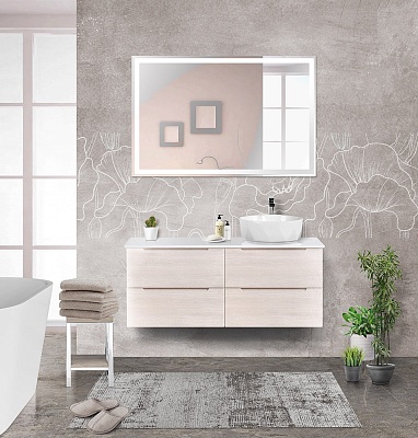Тумбы со столешницей подвесная BelBagno ETNA 120 Rovere Bianco, раковина справа