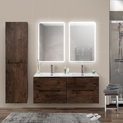 Тумба с раковиной на две чаши подвесная BelBagno ETNA 120 Rovere Moro, раковина белая