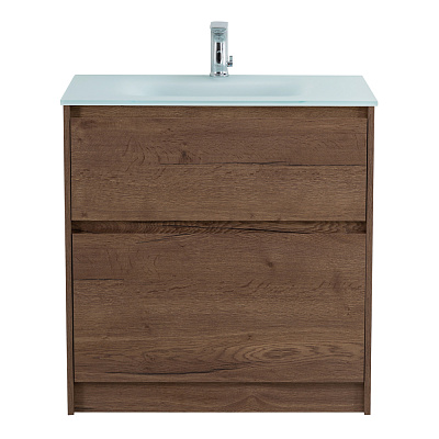 Тумба со стеклянной матовой раковиной напольная BelBagno KRAFT 80 Rovere Tabacco, раковина белая