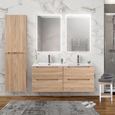 Тумбы с раковиной на две чаши подвесная BelBagno ETNA 120 Rovere Bianco, раковина белая