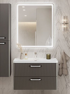 Тумба с раковиной подвесная BelBagno DUE 80 Оружейная сталь, ручки белые