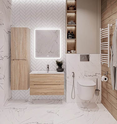 Тумба с раковиной подвесная BelBagno ETNA 70 Rovere Bianco, раковина белая