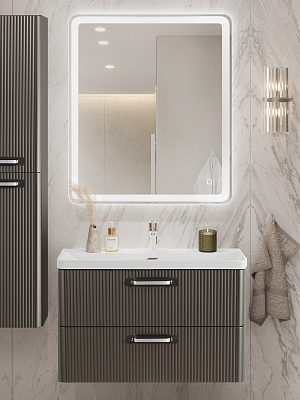 Тумба с раковиной подвесная BelBagno DUE 80 Оружейная сталь, ручки - Хром полированный