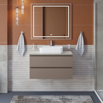Тумба со столешницей подвесная BelBagno KRAFT 80 Бежевый матовый, столешница KEP-80-MGL