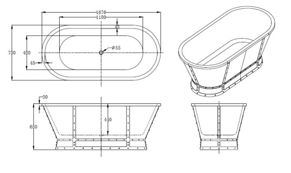 Акриловая ванна BelBagno BB35-CF36