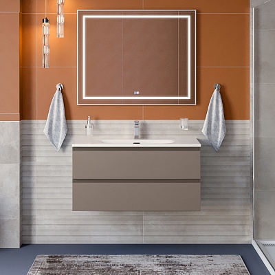 Тумба с раковиной подвесная BelBagno KRAFT 100 Бежевый матовый, раковина BB-8099-100