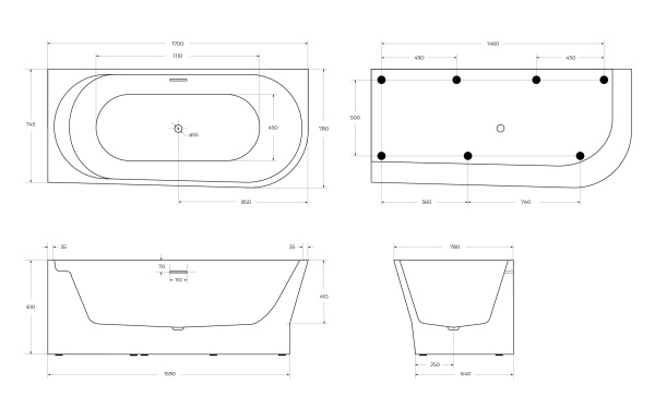 Акриловая ванна BelBagno BB410-1700-780-L