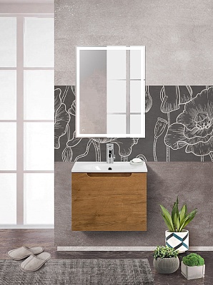 Тумба с раковиной подвесная с одним ящиком BelBagno ETNA 60 Rovere Nature, раковина белая