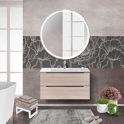 Тумба со стеклянной раковиной подвесная BelBagno ETNA 80 Rovere Grigio, раковина белая