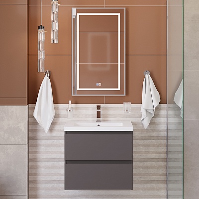 Тумба с раковиной подвесная BelBagno СТРУКТУРА (KRAFT) 60 Темно-Серый Матовый, раковина BB-8070-60