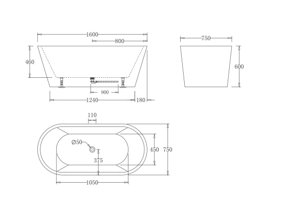 Акриловая ванна BelBagno BB71-1600-W0