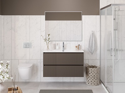 Тумба с раковиной подвесная BelBagno UNO-MINI 100 Бежевый матовый, раковина BB-8099-3-100