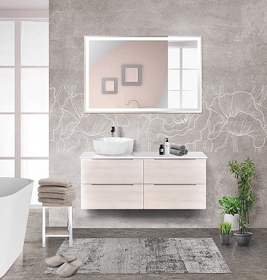 Тумбы со столешницей подвесная BelBagno ETNA 120 Rovere Bianco, раковина слева