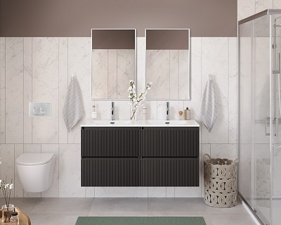 Тумба с раковиной подвесная с четырьмя ящиками BelBagno UNO 120 Темно-Серый Матовый, раковина CZR-8073-120-2