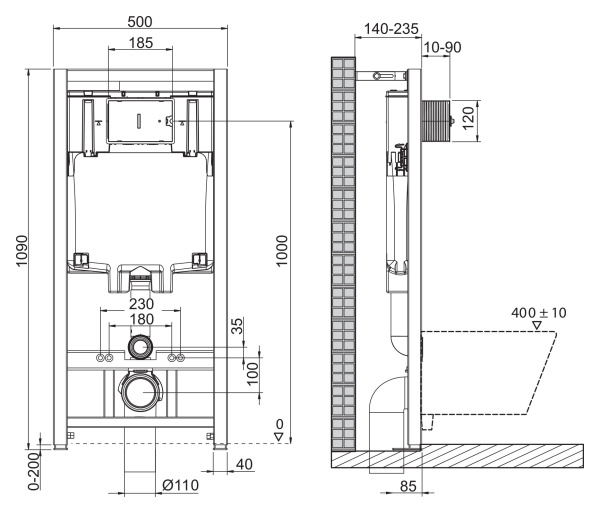 Комплект 2 в 1  Система инсталляции для унитазов BelBagno BB002-80  с кнопкой смыва BB012-MR-NERO.M