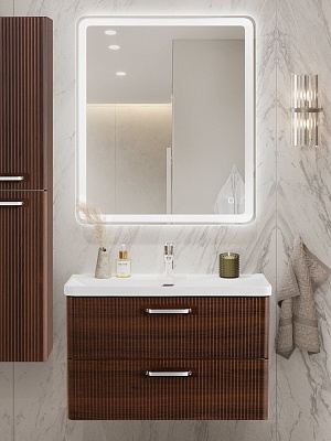 Тумба с раковиной подвесная BelBagno DUE 80 Noce, ручки - Хром полированный