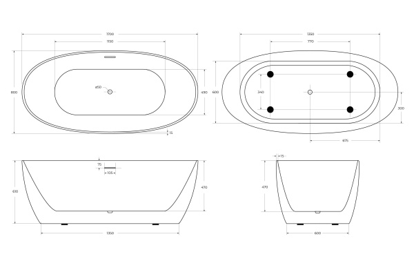 Акриловая ванна BelBagno BB414-1700-800