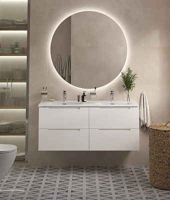 Тумба с раковиной на две чаши подвесная BelBagno ETNA 120 Bianco Lucido, раковина белая BB-8099-120-2