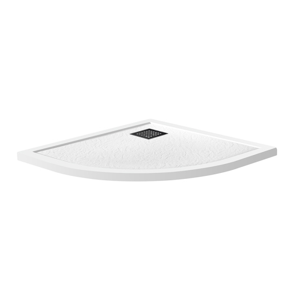 TRAY-MR-UNO-R-90-550-35-W-NO Поддон из искусственного мрамора в комплекте с сифоном с чёрной матовой декоративной накладкой — фото 3