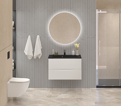Тумба с раковиной подвесная BelBagno MARINO 80 Bianco Opaco , раковина чёрная BB800/450-LV-ART-PR-NERO