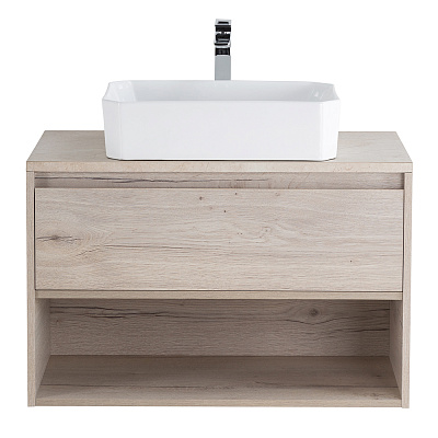 Тумба со столешницей, одним ящиком и одной открытой полкой подвесная BelBagno KRAFT 80 Rovere Galifax Bianco